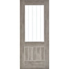 Premium Single Sliding Door & Wall Track - Laminate Mexicano Light Grey Door - Etched Clear Glass - Prefinished