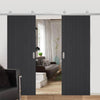 Top Mounted Stainless Steel Sliding Track & Double Door - Laminate Montreal Flush Black Doors - Prefinished