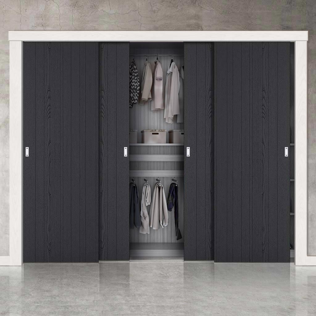 Minimalist Wardrobe Door & Frame Kit - Four Laminate Montreal Black Door - Prefinished