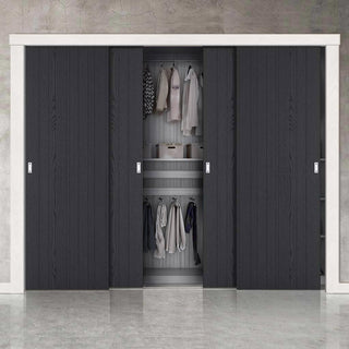 Image: Minimalist Wardrobe Door & Frame Kit - Four Laminate Montreal Black Door - Prefinished