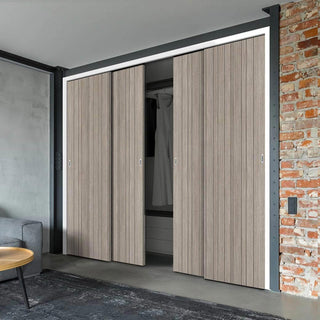 Image: Minimalist Wardrobe Door & Frame Kit - Four Laminate Montreal Light Grey Door - Prefinished