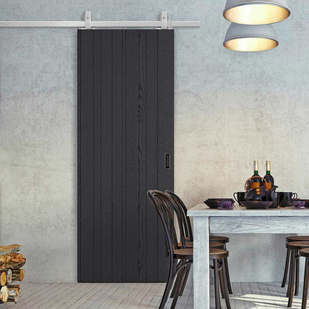 Top Mounted Stainless Steel Sliding Track & Door - Laminate Montreal Black Door - Prefinished