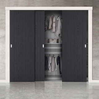 Image: Minimalist Wardrobe Door & Frame Kit - Three Laminate Montreal Black Door - Prefinished