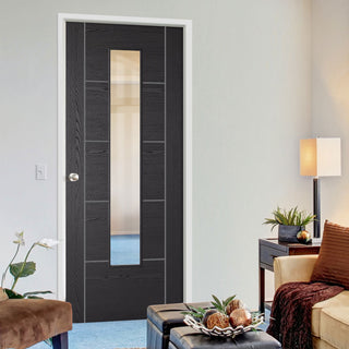 Image: Laminate Vancouver Black Internal Door - Prefinished - Clear Glass - Prefinished