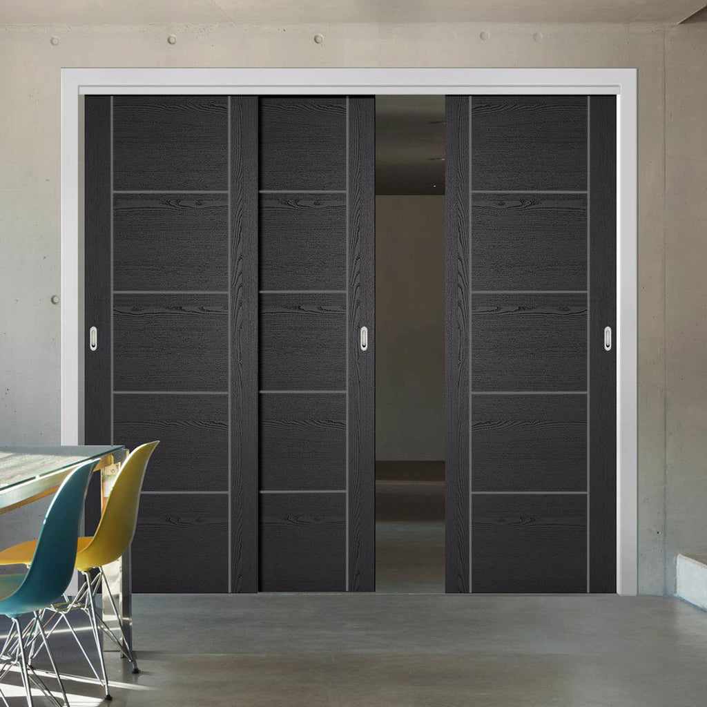 Three Sliding Maximal Wardrobe Doors & Frame Kit - Laminate Vancouver Black Door - Prefinished