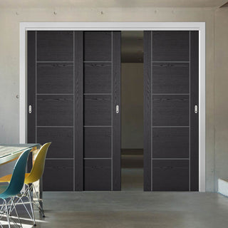 Image: Three Sliding Maximal Wardrobe Doors & Frame Kit - Laminate Vancouver Black Door - Prefinished