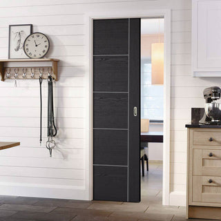 Image: Laminate Vancouver Black Single Evokit Pocket Door - Prefinished