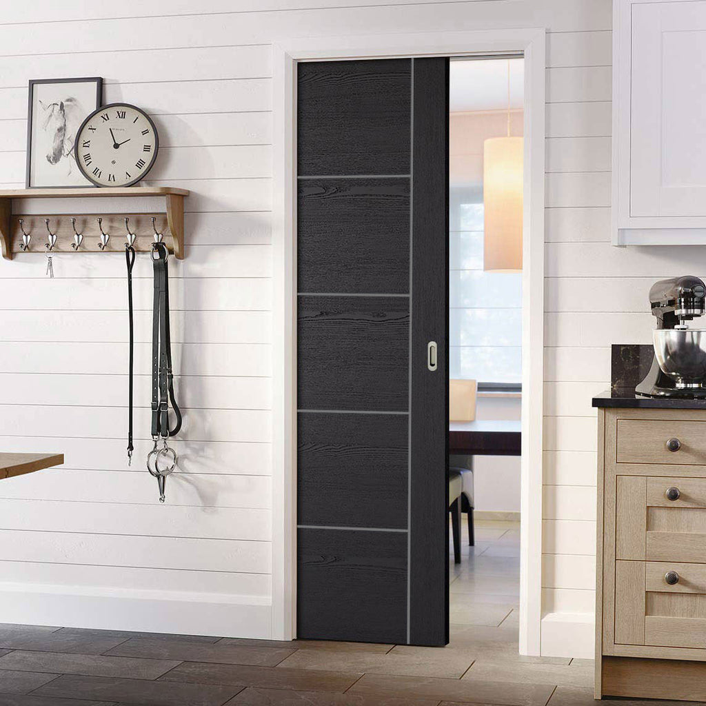 Laminate Vancouver Black Absolute Evokit Single Pocket Door - Prefinished