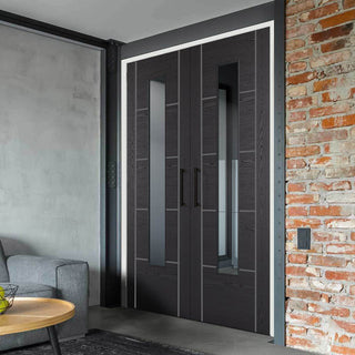 Image: Laminate Vancouver Black Internal Door Pair - Prefinished - Clear Glass - Prefinished