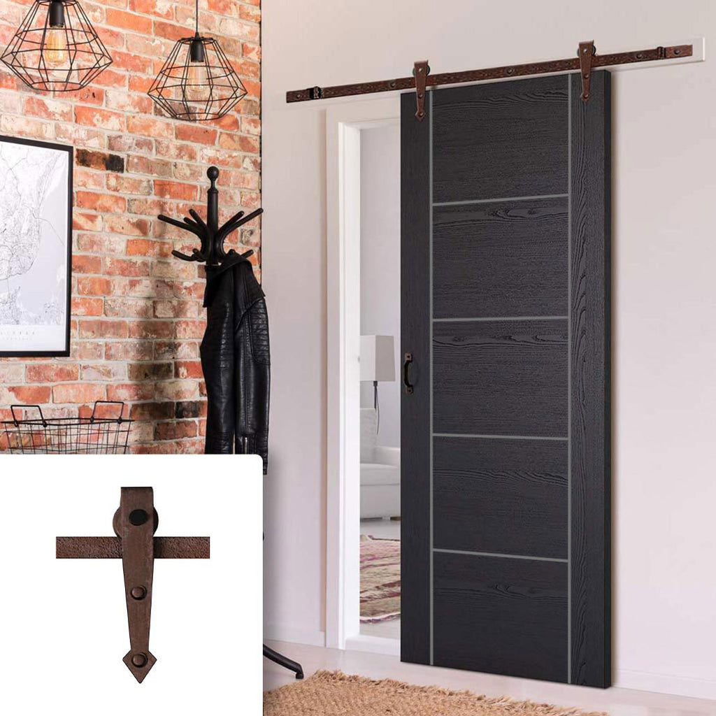 Single Sliding Door & Arrowhead Antique Rust Track - Laminate Vancouver Antique Rust Door - Prefinished