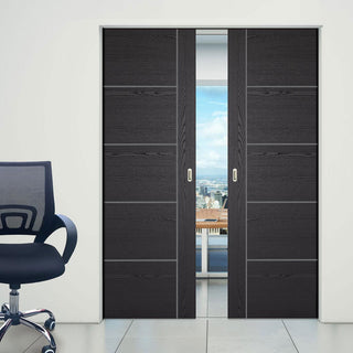 Image: Laminate Vancouver Black Absolute Evokit Double Pocket Door - Prefinished