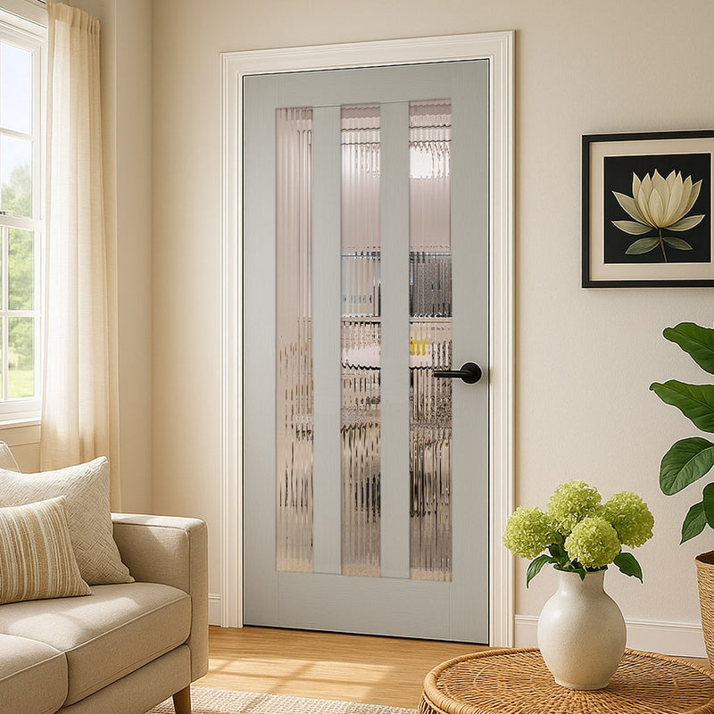 UK Made to Measure - Langley Interior Door - Reeded Glass - Premium Primed - 7 Colour Options