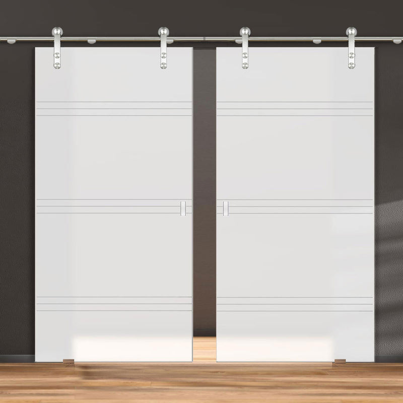 Double Glass Sliding Door - Solaris Tubular Stainless Steel Sliding Track & Lauder 8mm Obscure Glass - Obscure Printed Design