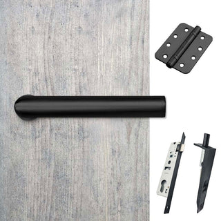 Image: Shelton Double Door Lever Handle Pack - 6 Radius Cornered Hinges - Matt Black