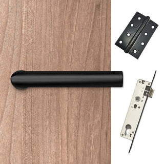 Image: Shelton Door Lever Handle Pack - 4 Square Hinges - Matt Black