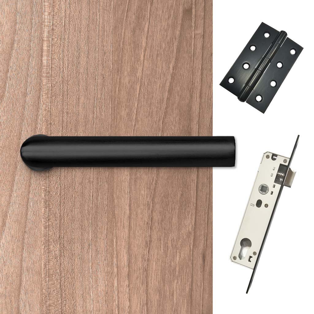 Shelton Door Lever Handle Pack - 3 Square Hinges - Matt Black