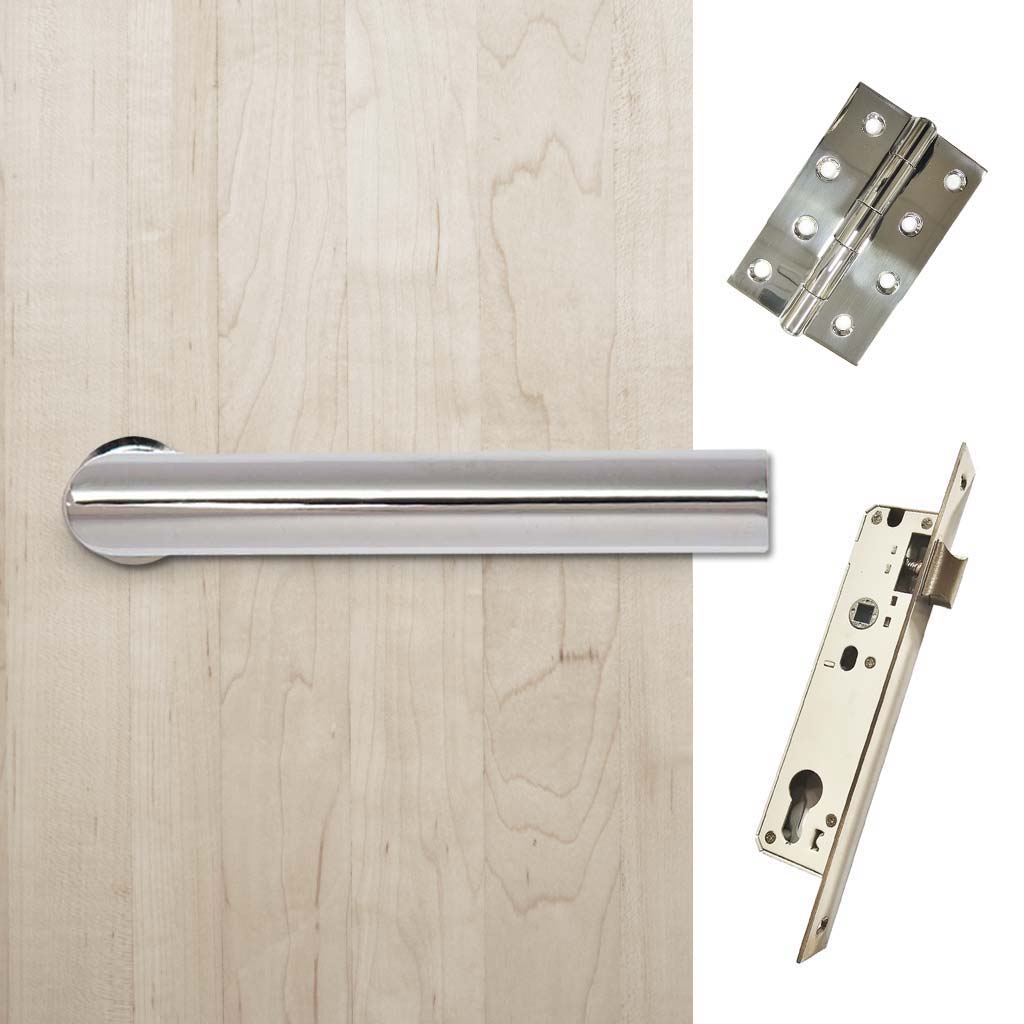 Shelton Door Lever Handle Pack - 3 Square Hinges - Polished Stainless Steel