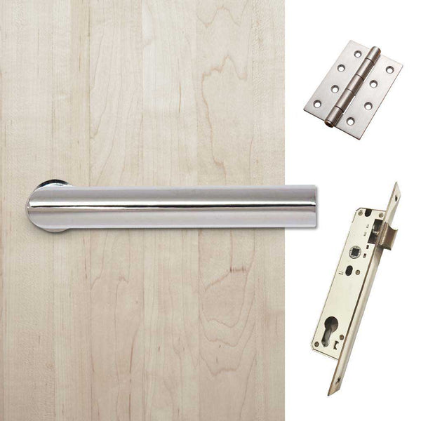 Shelton Door Lever Handle Pack - 3 Square Hinges - Polished Stainless Steel