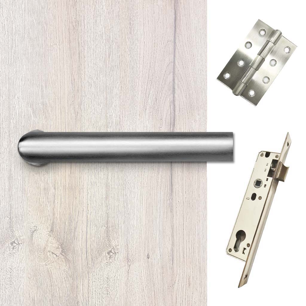 Shelton Door Lever Handle Pack - 3 Square Hinges - Satin Stainless Steel