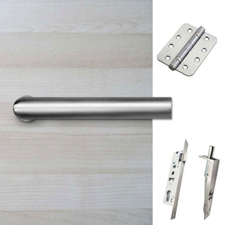 Image: Shelton Double Door Lever Handle Pack - 6 Radius Cornered Hinges - Satin Stainless Steel