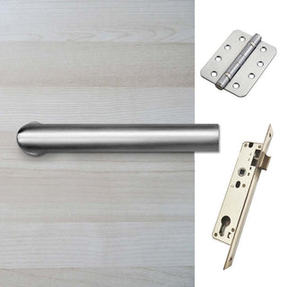 Image: Shelton Door Lever Handle Pack - 4 Radius Cornered Hinges - Satin Stainless Steel