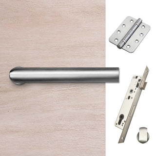 Image: Shelton Bathroom Handle Pack - 4 Radius Cornered Hinges - Satin Stainless Steel