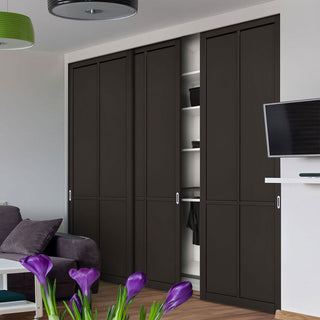 Image: Minimalist Wardrobe Door & Frame Kit - Three Liberty 4 Panel Doors - Black Painted - Prefinished