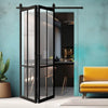 SpaceEasi Top Mounted Black Folding Track & Double Door  - Liberty 4 Pane Black Primed Door - Clear Glass