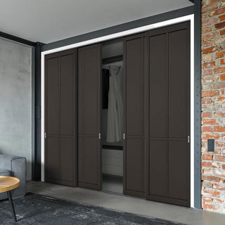 Image: Minimalist Wardrobe Door & Frame Kit - Four Liberty 4 Panel Doors - Black Painted - Prefinished