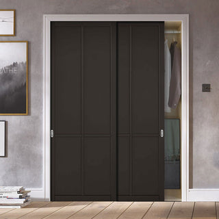 Image: Minimalist Wardrobe Door & Frame Kit - Two Liberty 4 Panel Doors - Black Painted - Prefinished