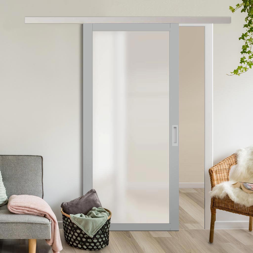 Single Sliding Door & Premium Wall Track - Eco-Urban® Baltimore 1 Pane Door DD6301SG - Frosted Glass - 6 Colour Options