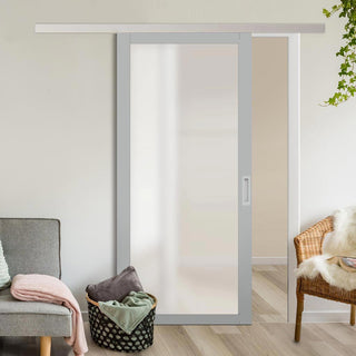 Image: Single Sliding Door & Premium Wall Track - Eco-Urban® Baltimore 1 Pane Door DD6301SG - Frosted Glass - 6 Colour Options