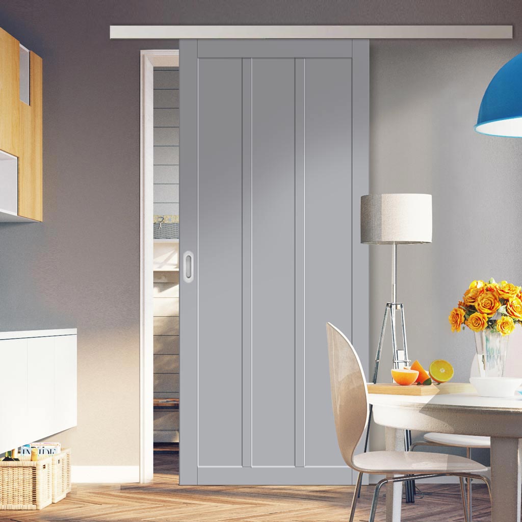 Single Sliding Door & Premium Wall Track - Eco-Urban® Cornwall 3 Panel Door DD6404 - 6 Colour Options