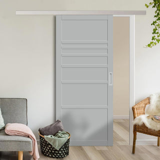 Image: Single Sliding Door & Premium Wall Track - Eco-Urban® Oslo 7 Panel Door DD6400 - 6 Colour Options