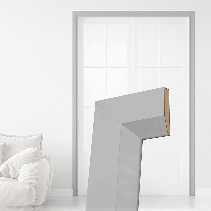 Made to Size Thruframe Interior Mist Grey Primed Door Lining Frame and Modern Architrave Set - Suits Double Fire Doors