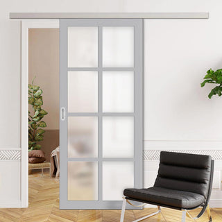 Image: Single Sliding Door & Premium Wall Track - Eco-Urban® Perth 8 Pane Door DD6318SG - Frosted Glass - 6 Colour Options