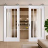 Top Mounted Stainless Steel Sliding Track & Double Door - Lincoln White Primed Internal Door - Clear Glass - Unfinished