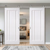 Top Mounted Stainless Steel Sliding Track & Double Door - Lincoln White Primed Internal Door - Unfinished