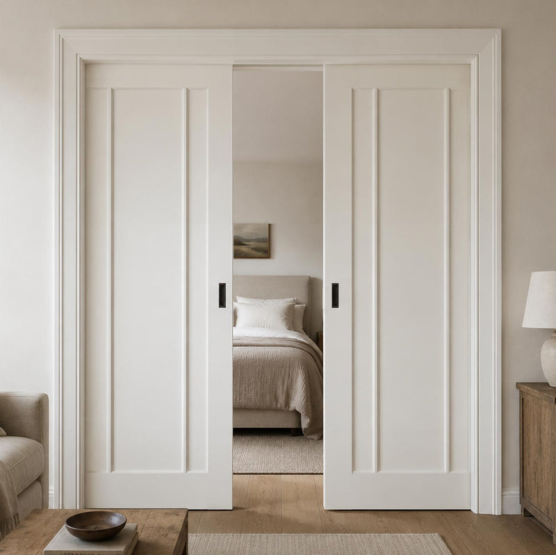 Lincoln Double Evokit Pocket Door - White Primed