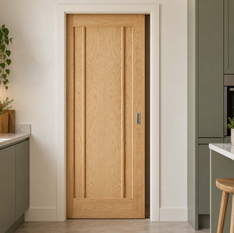 Lincoln 3 Panel Oak Evokit Pocket Fire Door - 30 Minute Fire Rated