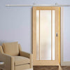 Top Mounted Stainless Steel Sliding Track & Door - Lincoln Oak Door - Frosted Glass - Unfinished