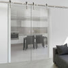 Double Glass Sliding Door - Solaris Tubular Stainless Steel Sliding Track & Linton 8mm Clear Glass - Obscure Printed Design