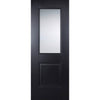 Premium Double Sliding Door & Wall Track - Arnhem Black Primed Door - Clear Glass - Unfinished