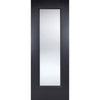 Premium Double Sliding Door & Wall Track - Eindhoven Black Primed Door - Clear Glass - Unfinished