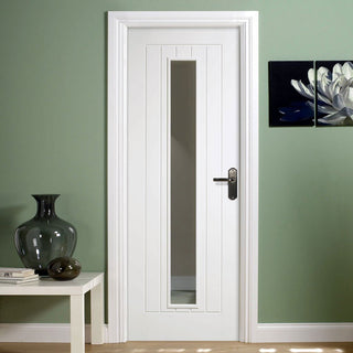 Image: Mexicano Internal Door - Vertical Lining Clear Glass - White Primed
