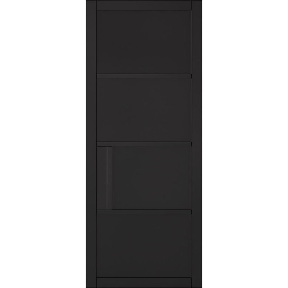 Sliding Top Mounted Black Folding Track & Double Door - Chelsea 4 Panel Black Painted Door - Prefinished