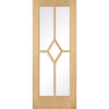 Top Mounted Stainless Steel Sliding Track & Double Door - Reims Diamond 5 Panel Oak Doors- Clear Bevelled Glass - Prefinished