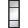 SpaceEasi Top Mounted Black Folding Track & Double Door  - Soho 4 Pane Charcoal Door - Clear Glass - Prefinished