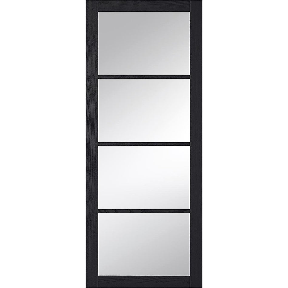 Sliding Top Mounted Black Folding Track & Double Door - Soho 4 Pane Black Primed Door - Clear Glass