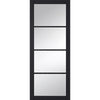 SpaceEasi Top Mounted Black Folding Track & Double Door  - Soho 4 Pane Black Primed Door - Clear Glass